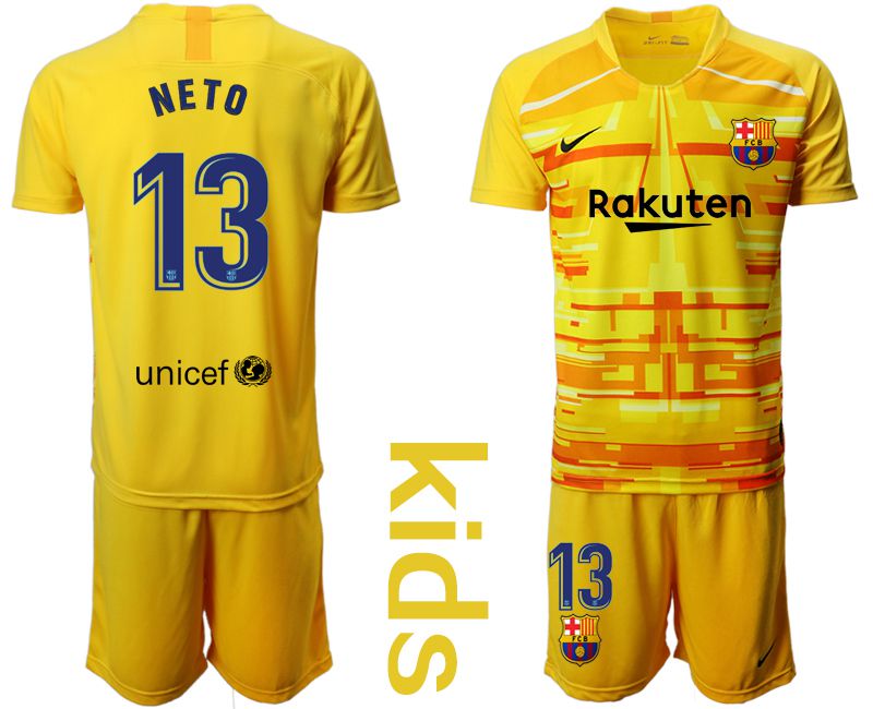 Youth 2019-2020 club Barcelona yellow goalkeeper #13 Soccer Jerseys->barcelona jersey->Soccer Club Jersey